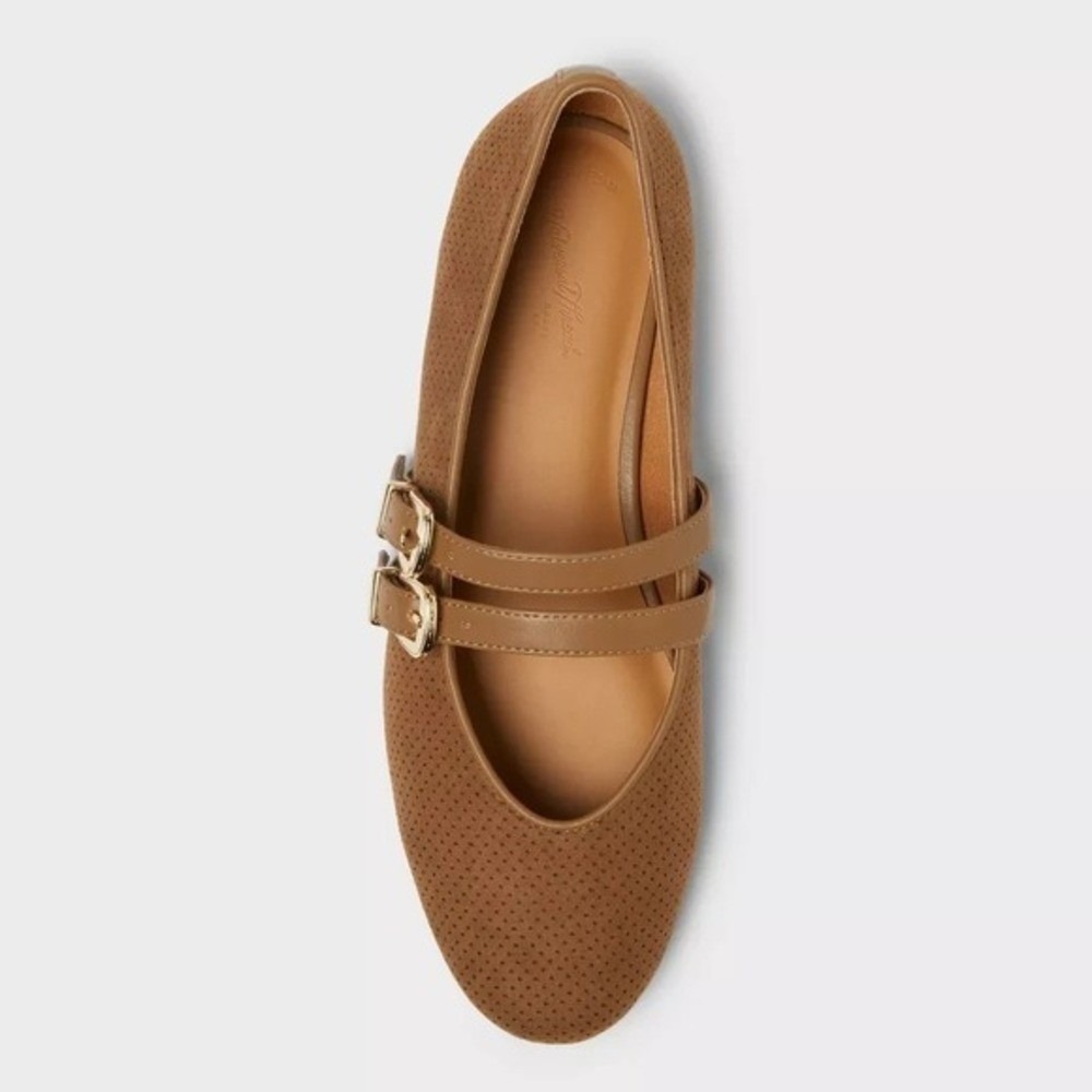 Universal Thread Tan Double-Strap Perforated Ballet Flat - Picture 6 of 8